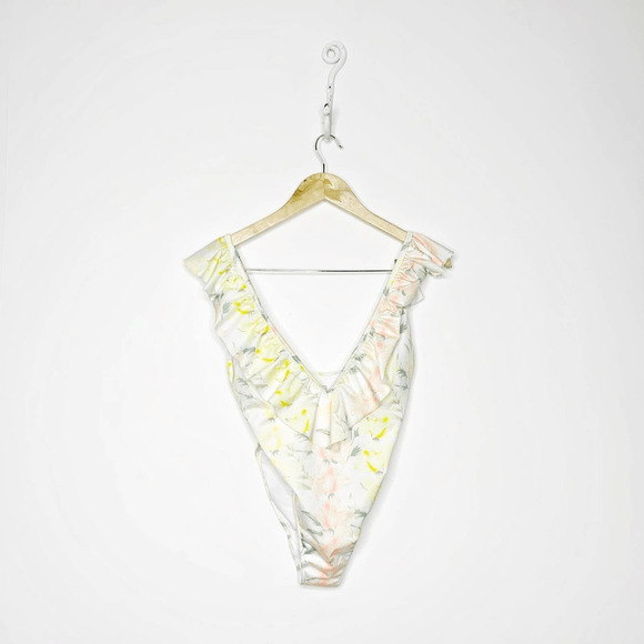 PINK Victoria's Secret Plunge V Neck Ruffle Cheeky One Piece White Womens Small - Picture 1 of 11